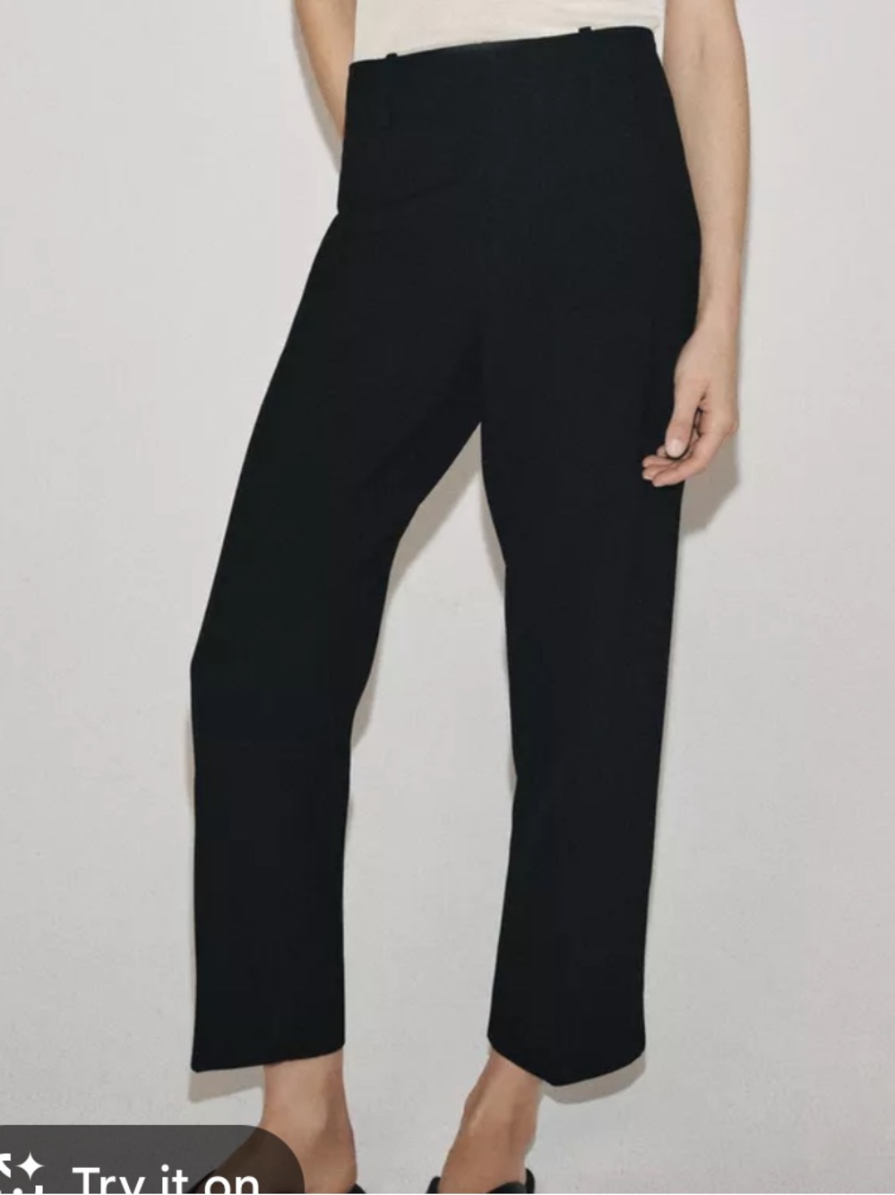 Zara Black Cropped Straight-Leg Trousers